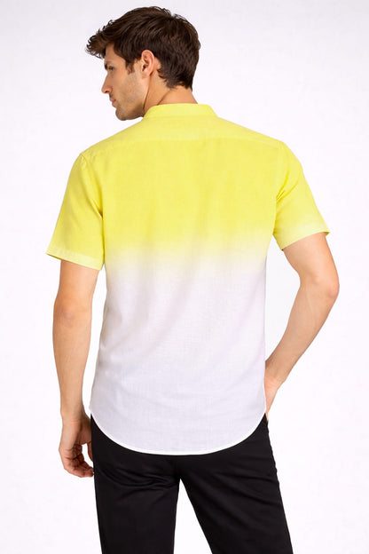 Yellow Ombre Mandarin Collar Cotton Shirt