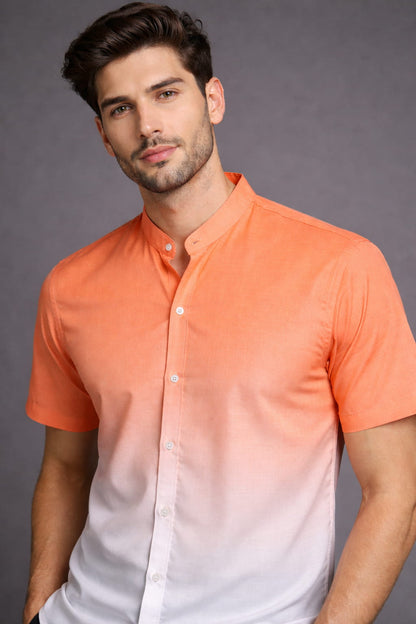 Orange Ombre Mandarin Collar Cotton Shirt