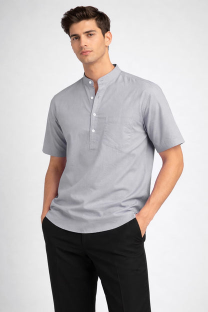 Light Grey Mandarin Collar Short Kurta