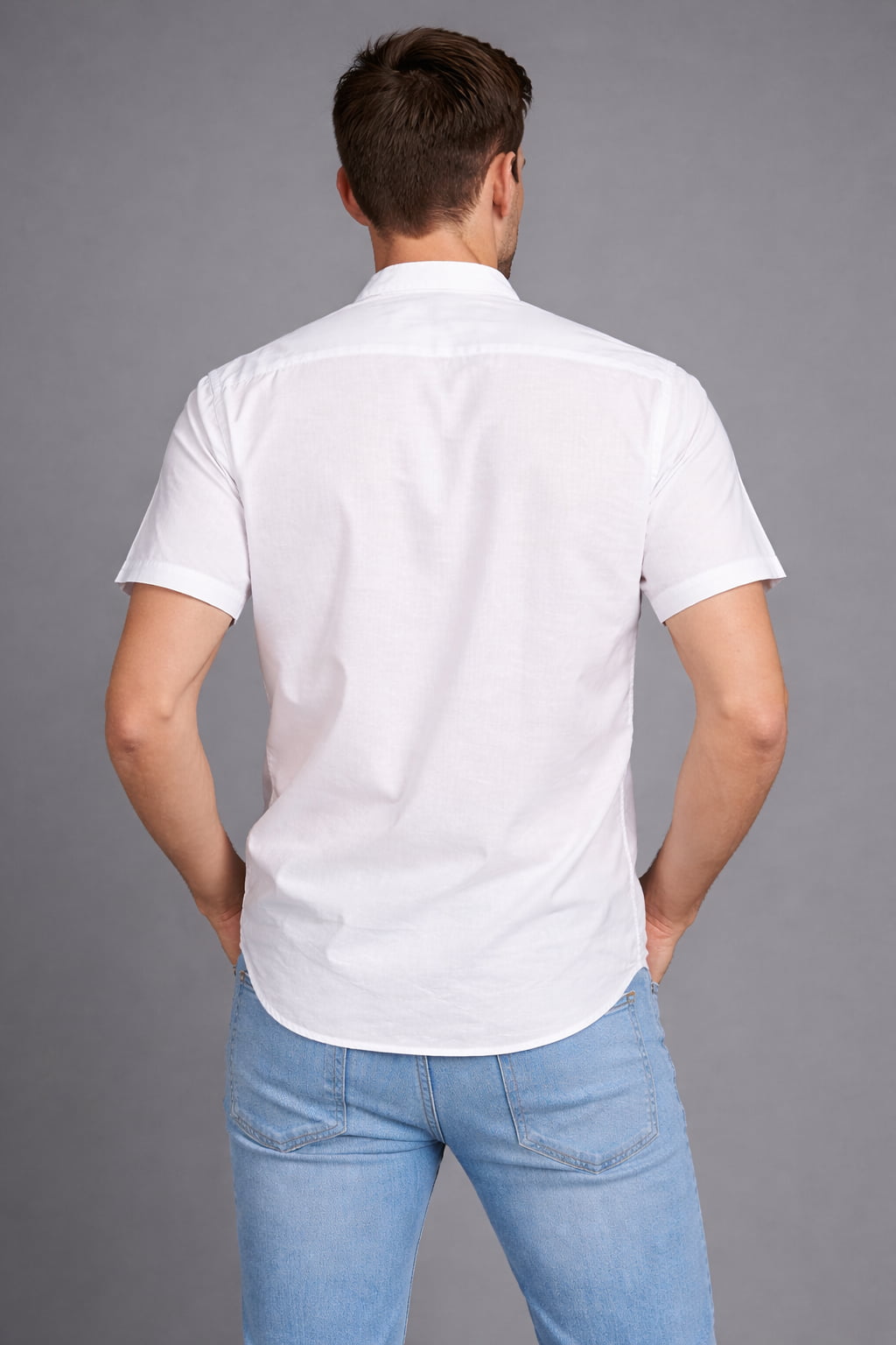 Men’s White Mandarin Collar Casual Shirt
