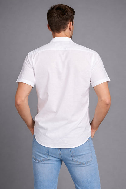 Men’s White Mandarin Collar Casual Shirt