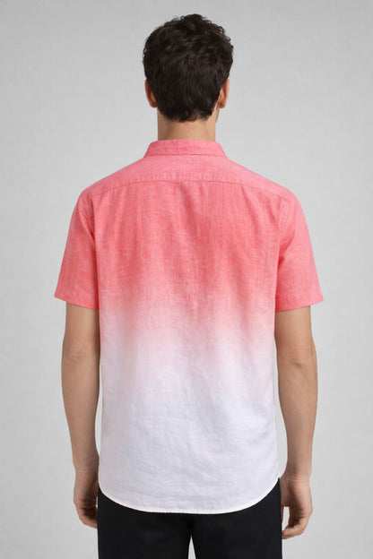 Coral Ombre Mandarin Collar Cotton Shirt