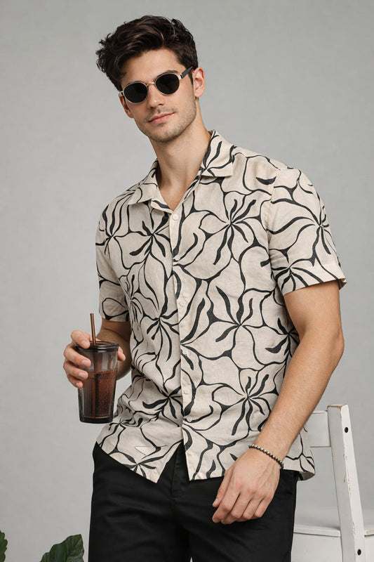 Cream & Black Abstract Floral Shirt