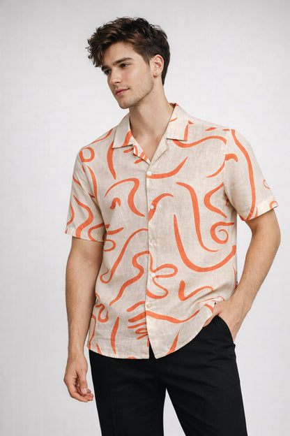 Beige & Terracotta Swirl Print Shirt