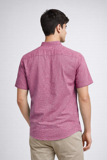 Men’s Dusty Melon Mandarin Collar Cotton Shirt