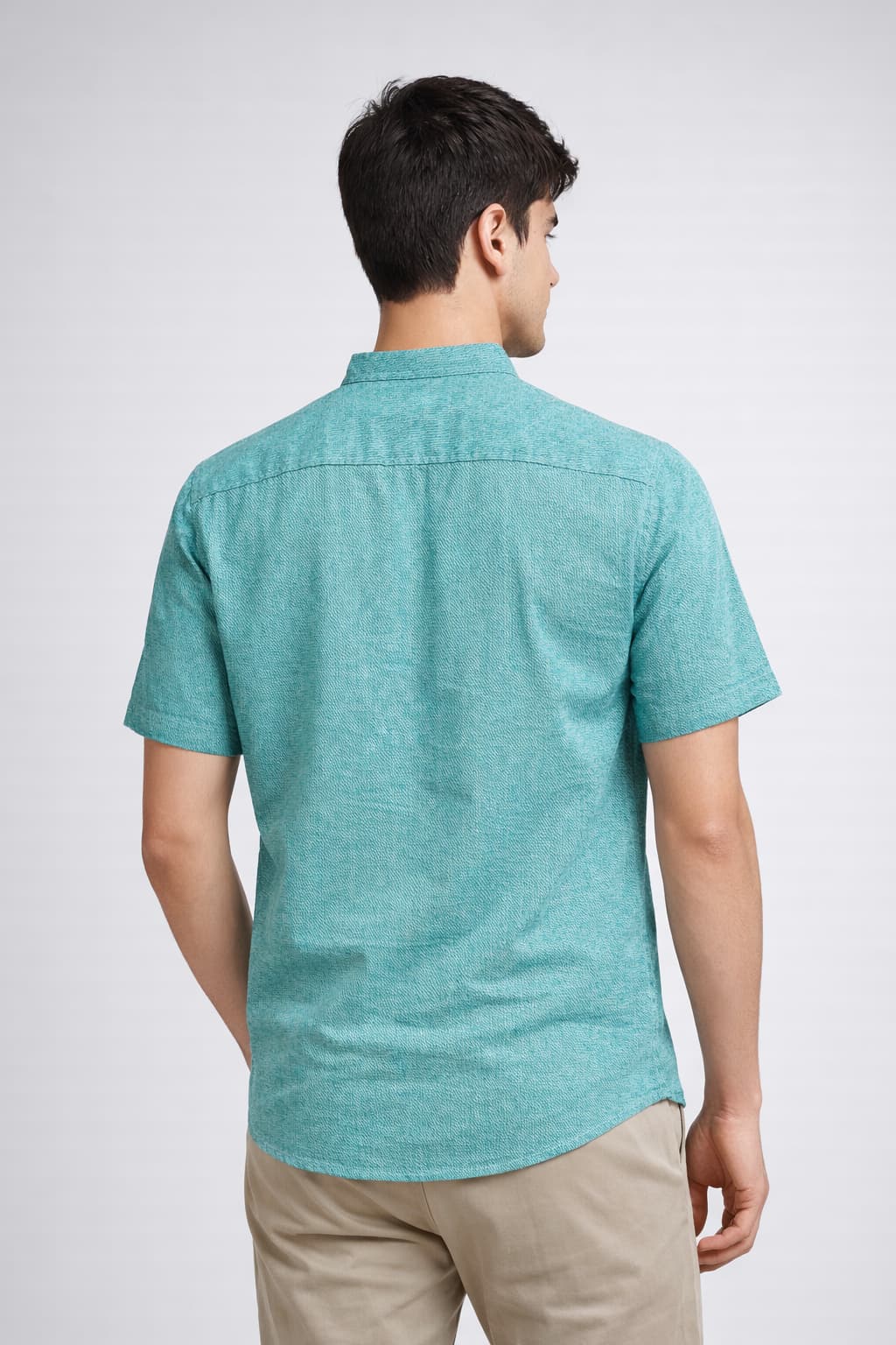 Men’s Sea Green Mandarin Collar Cotton Shirt