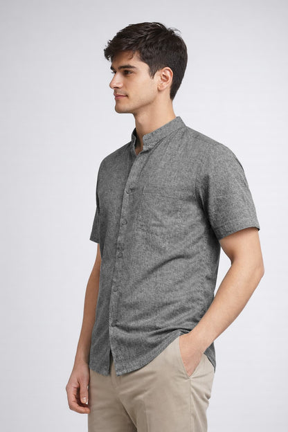 Men’s Grey Mandarin Collar Cotton Shirt