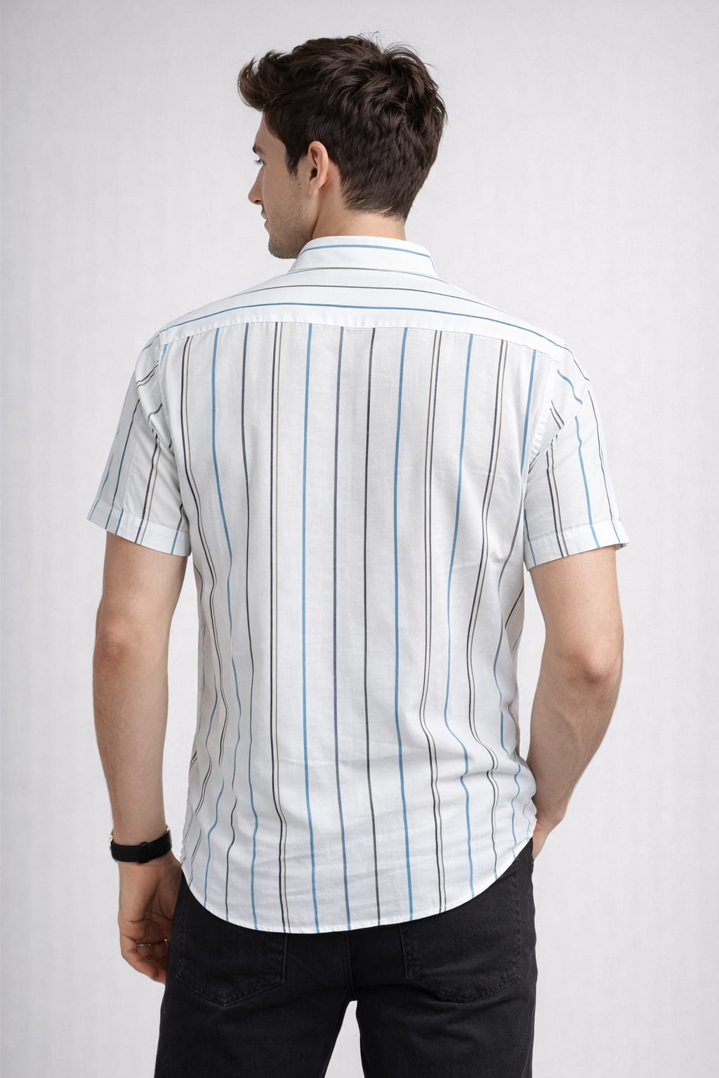 Men’s Light Blue Striped Cotton Shirt