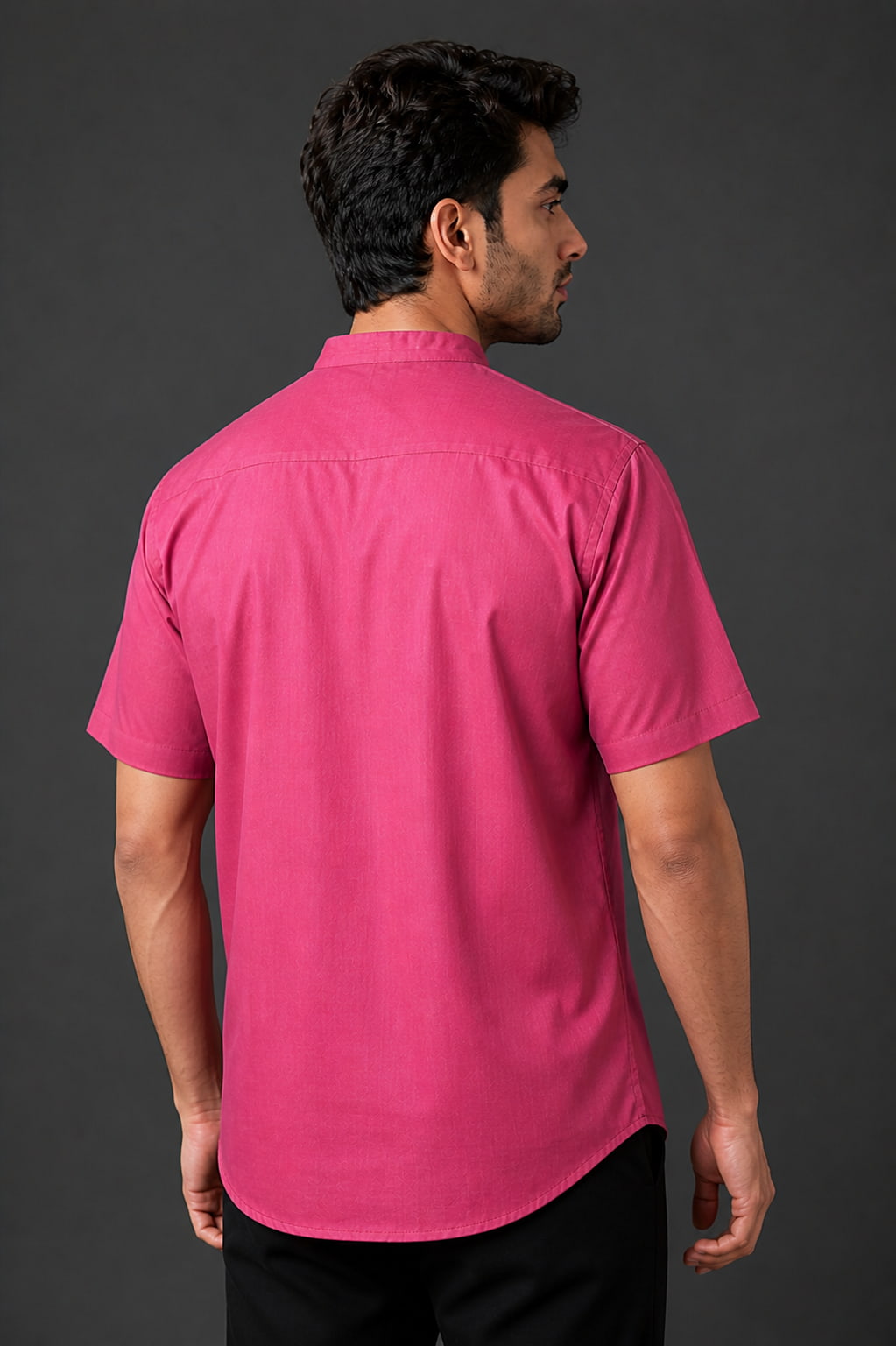 Rose Pink Mandarin Collar Cotton Short Kurta Shirt with Pocket