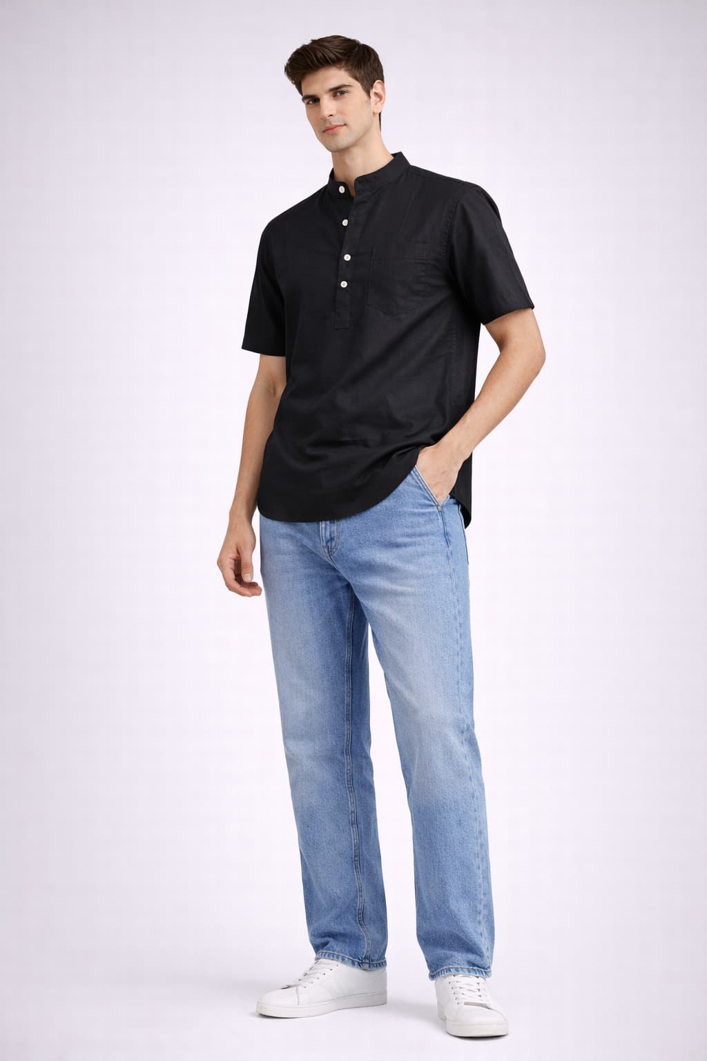 Black Mandarin Collar Short Kurta
