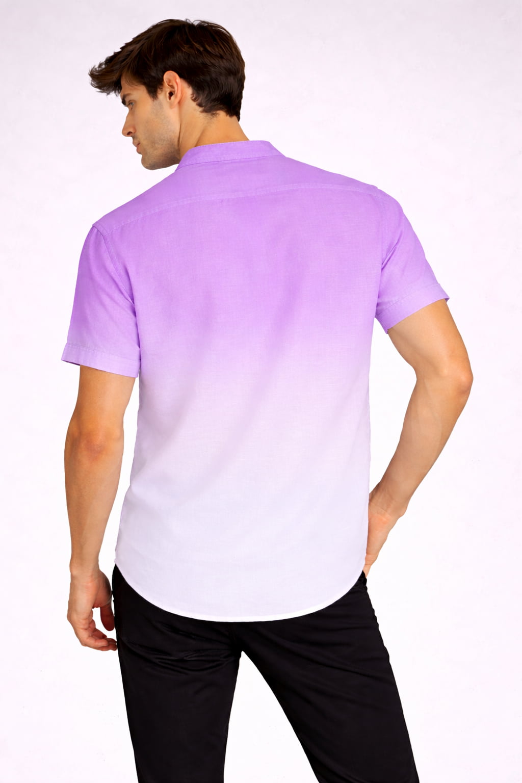 Purple Ombre Mandarin Collar Cotton Shirt