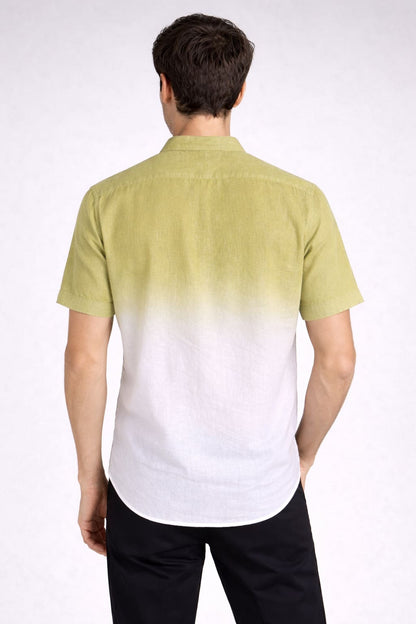 khakhi Ombre Mandarin Collar Cotton Shirt