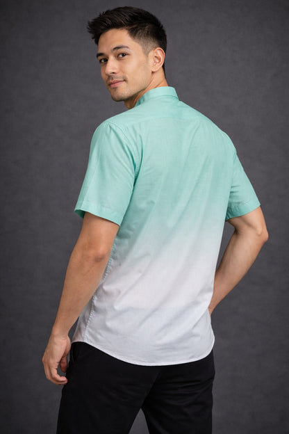 Green Ombre Mandarin Collar Cotton Shirt