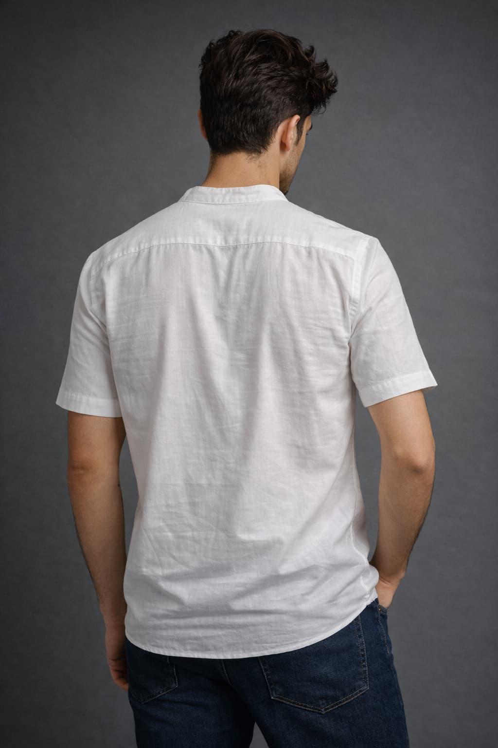 White Mandarin Collar Short Kurta