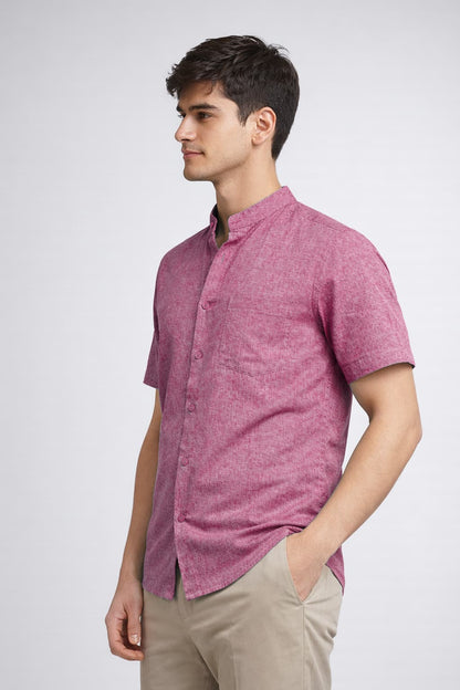 Men’s Dusty Melon Mandarin Collar Cotton Shirt