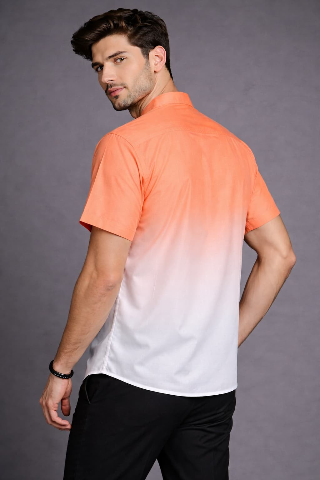 Orange Ombre Mandarin Collar Cotton Shirt