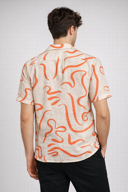 Beige & Terracotta Swirl Print Shirt