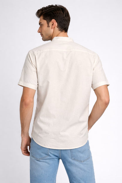 Men’s Cream Mandarin Collar Cotton Shirt