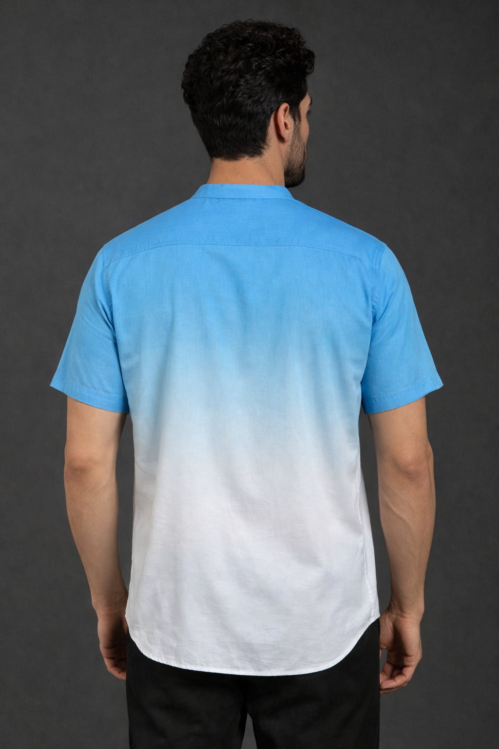 Blue Ombre Mandarin Collar Cotton Shirt