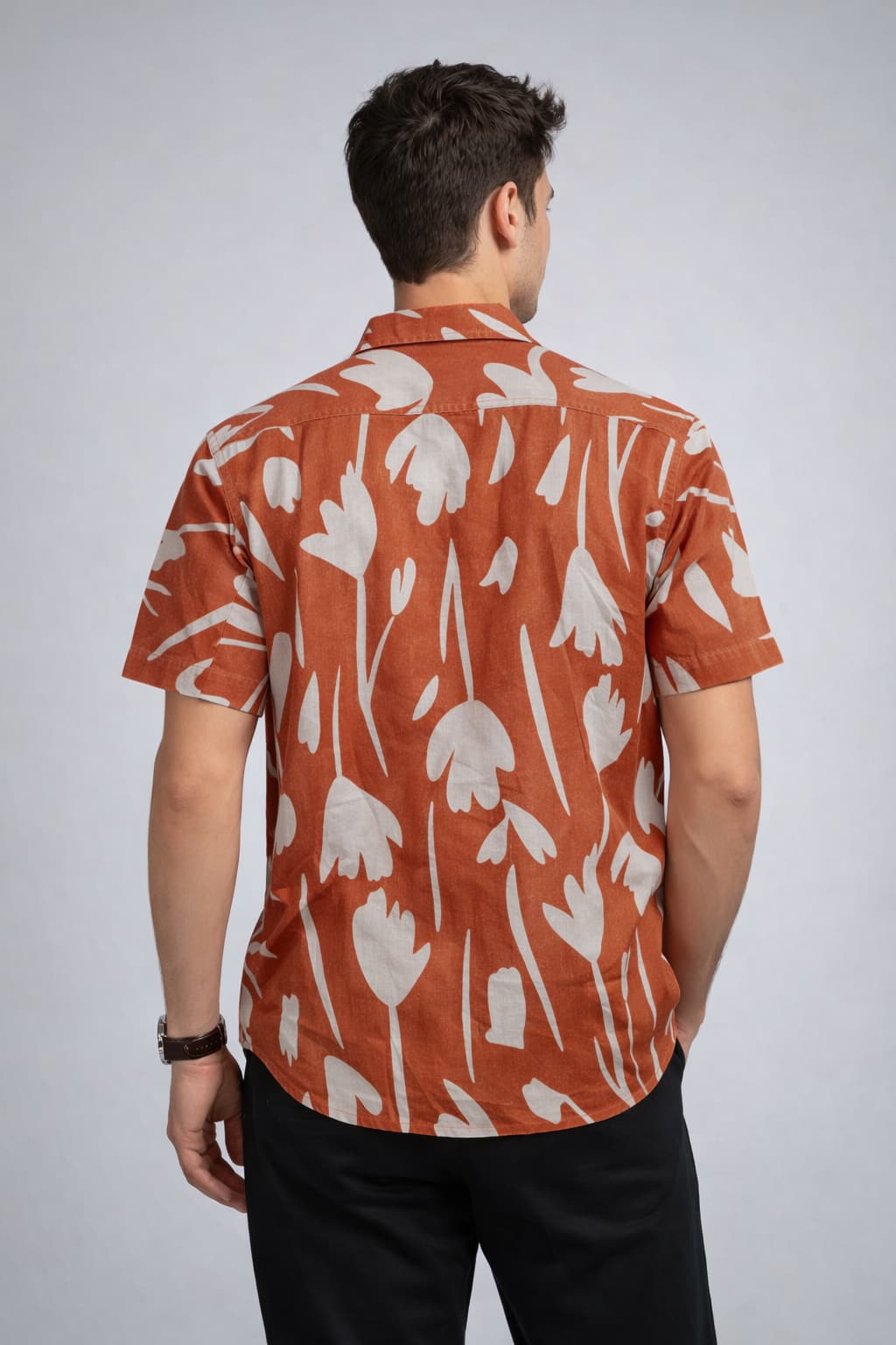 Rust Red Floral Print Shirt