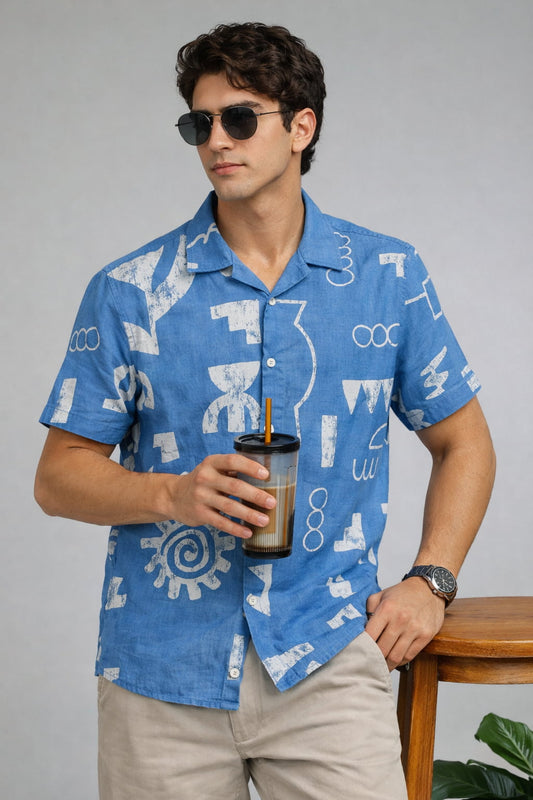 Blue Abstract Print Vacation Shirt