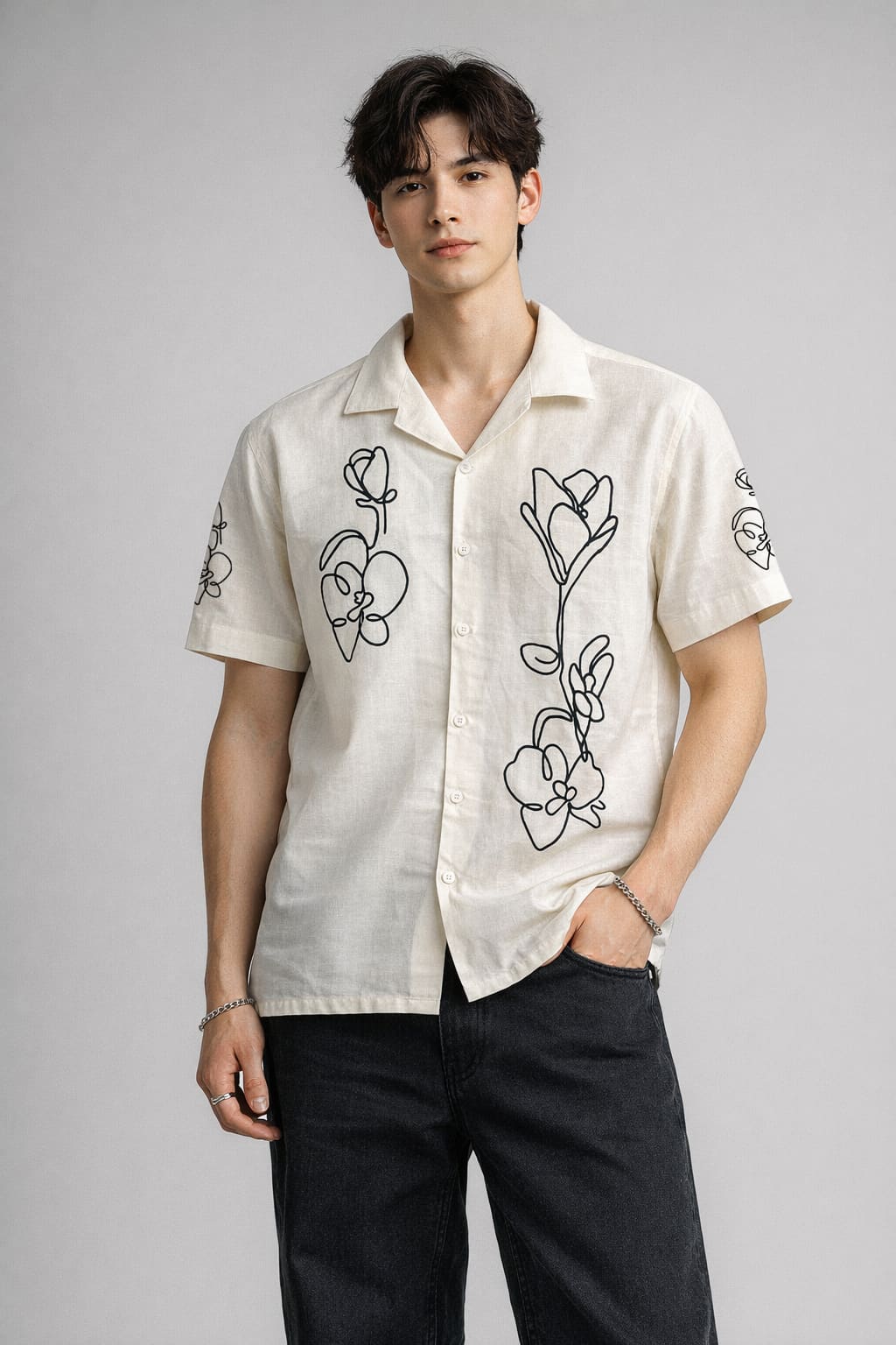 Off-White Abstract Floral Panel Shirt