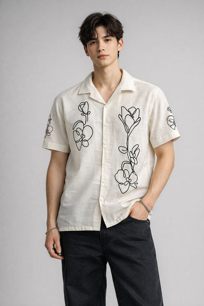 Off-White Abstract Floral Panel Shirt