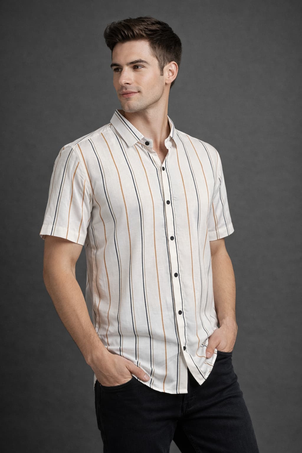 Men’s Off White Multi Stripe Cotton Shirt