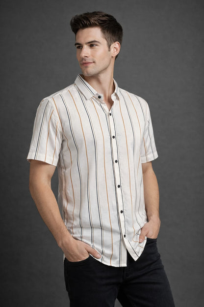 Men’s Off White Multi Stripe Cotton Shirt