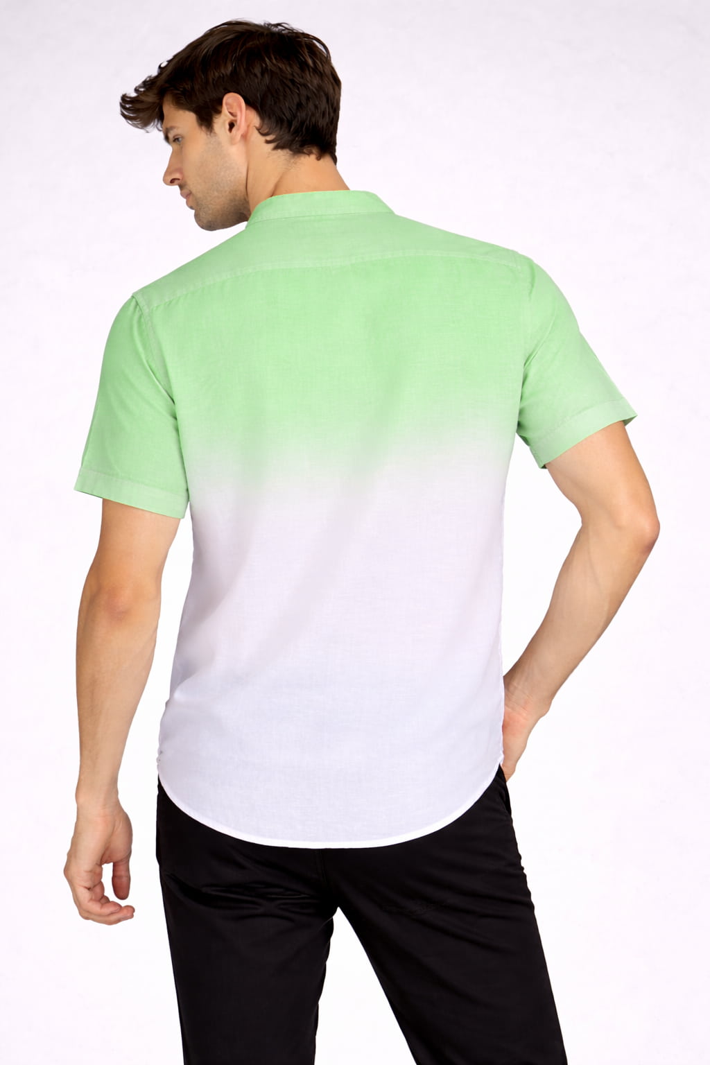 Light Green Ombre Mandarin Collar Cotton Shirt