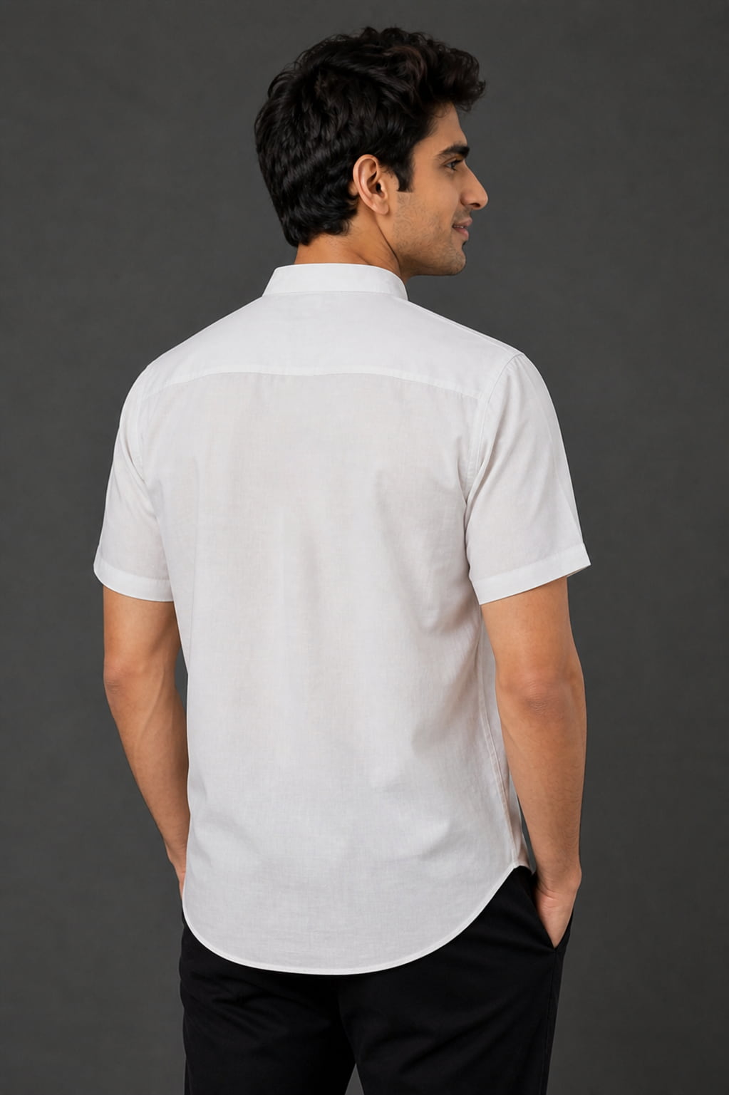 Men’s White Mandarin Collar Cotton Short Kurta Shirt with Pocket