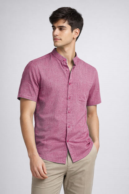 Men’s Dusty Melon Mandarin Collar Cotton Shirt