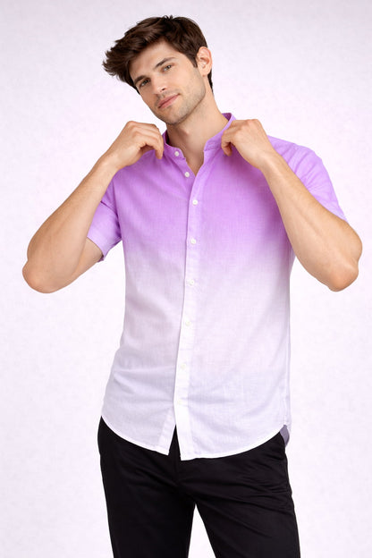 Purple Ombre Mandarin Collar Cotton Shirt
