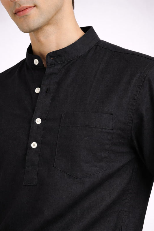 Black Mandarin Collar Short Kurta