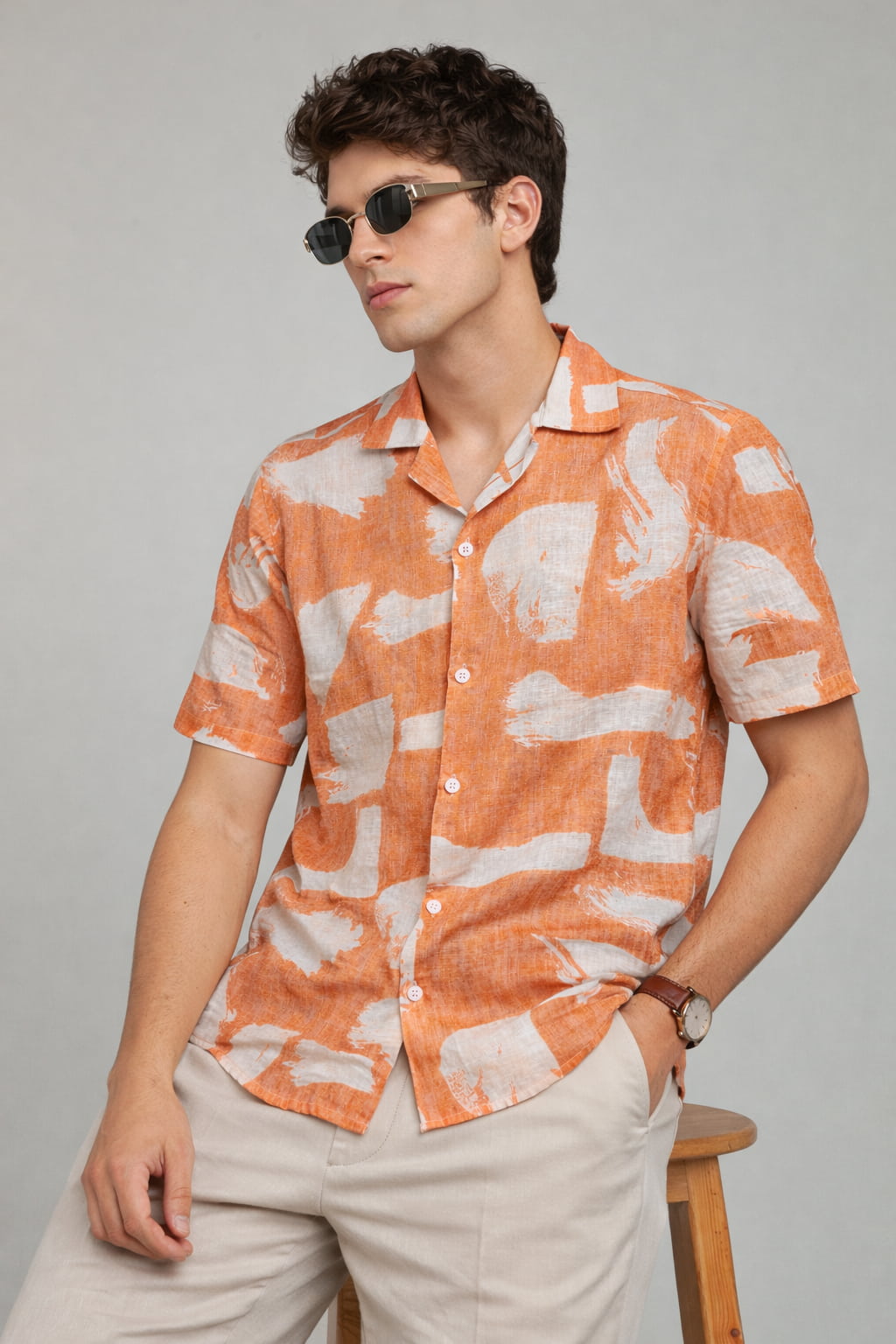 Orange Brushstroke Print Shirt