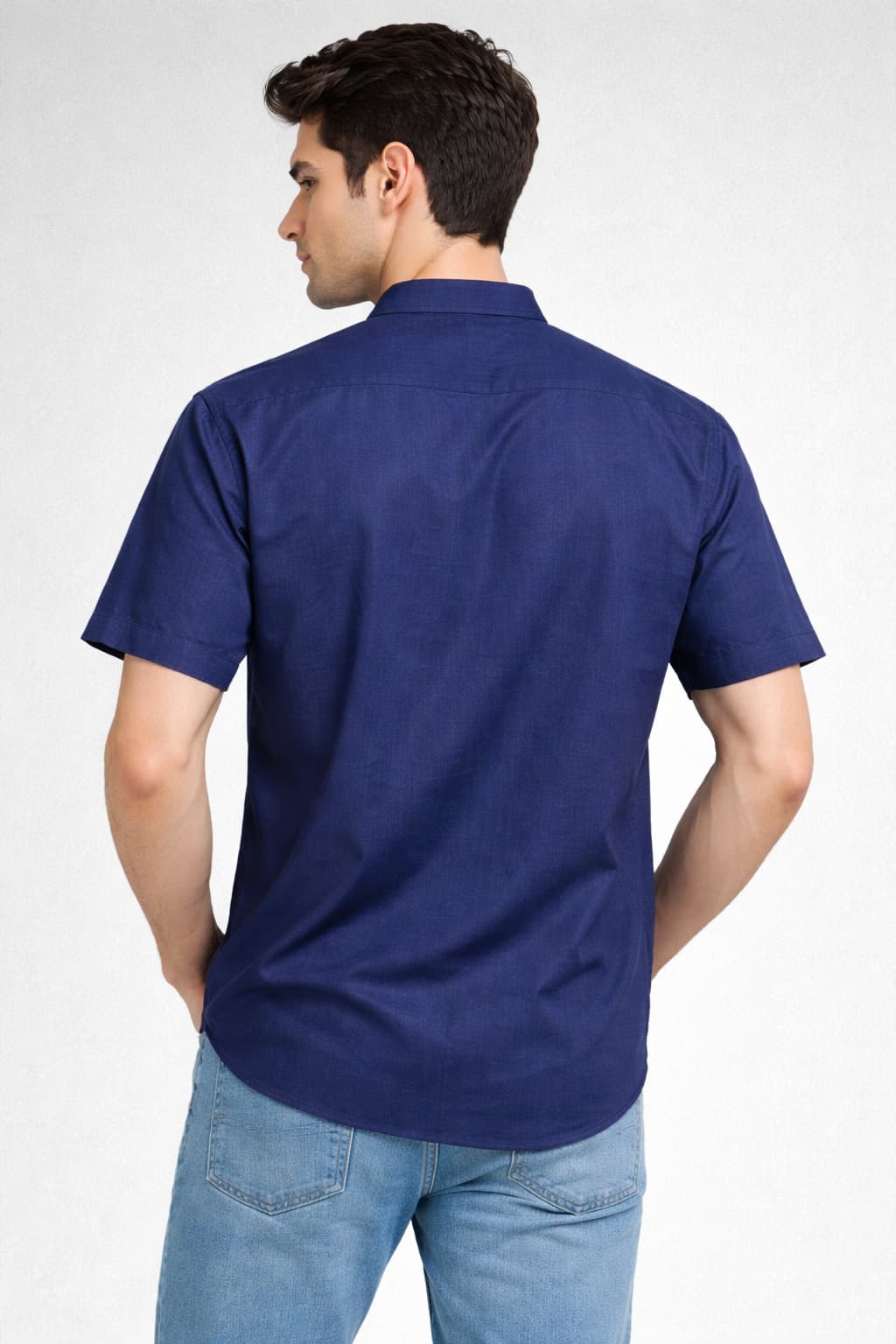 Navy Blue Mandarin Collar Short Kurta