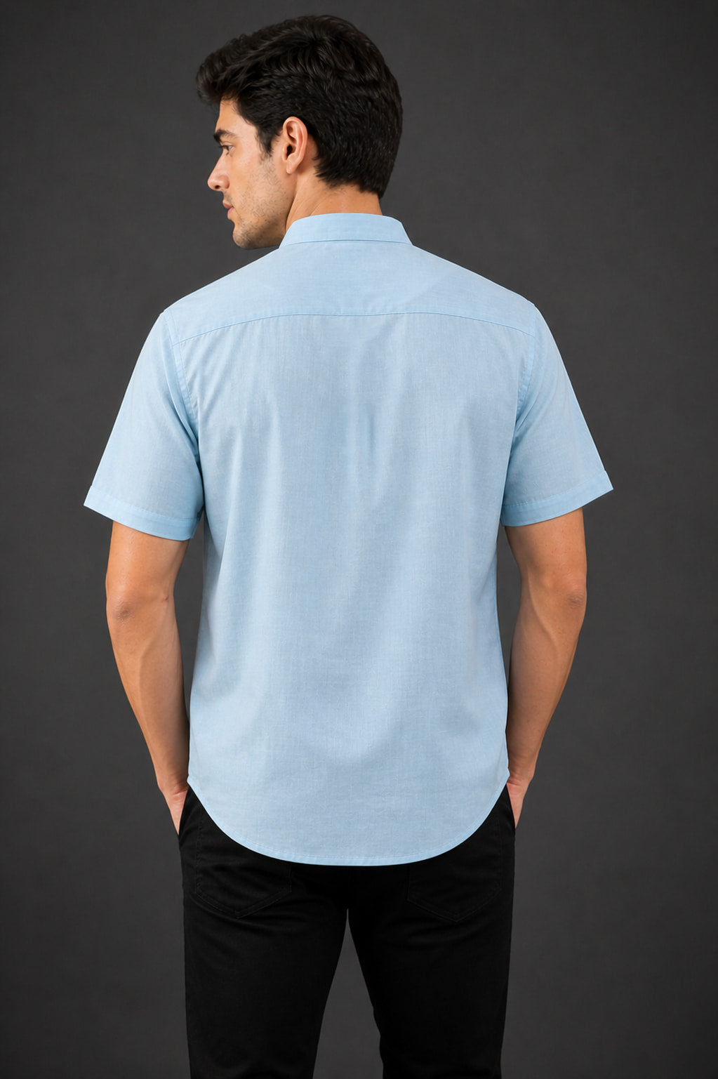Sky Blue Mandarin Collar Cotton Short Kurta Shirt with Pocket