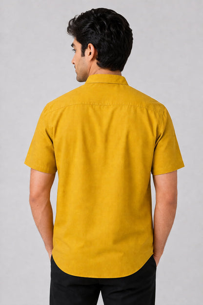 Mustard Yellow Mandarin Collar Cotton Short Kurta Shirt with Pocket