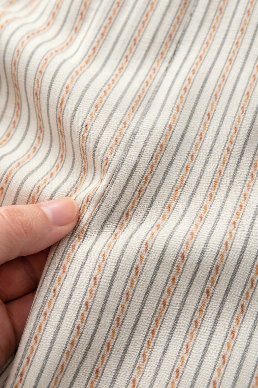 Beige Striped Mandarin Collar Shirt