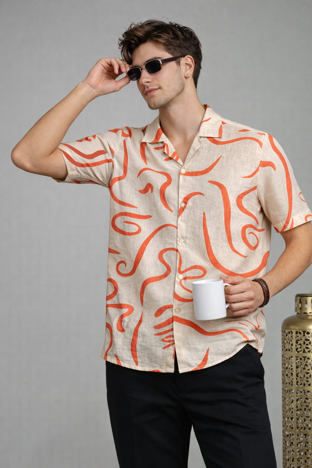 Beige & Terracotta Swirl Print Shirt
