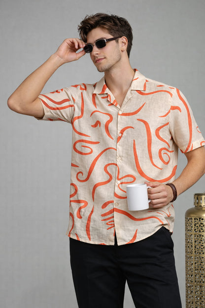 Beige & Terracotta Swirl Print Shirt
