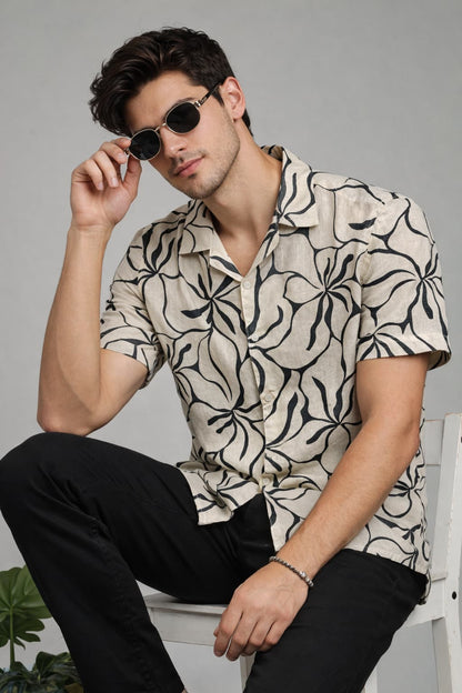 Cream & Black Abstract Floral Shirt