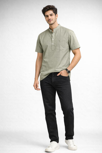 Olive Mandarin Collar Short Kurta