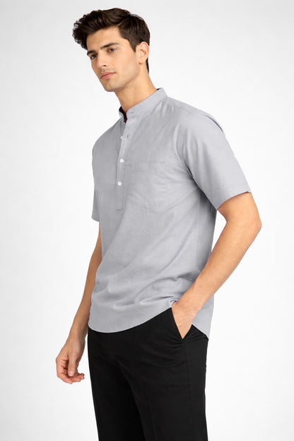 Light Grey Mandarin Collar Short Kurta