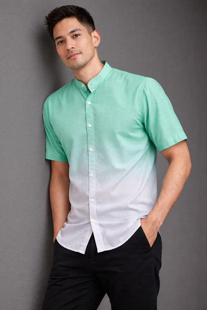 Green Ombre Mandarin Collar Cotton Shirt