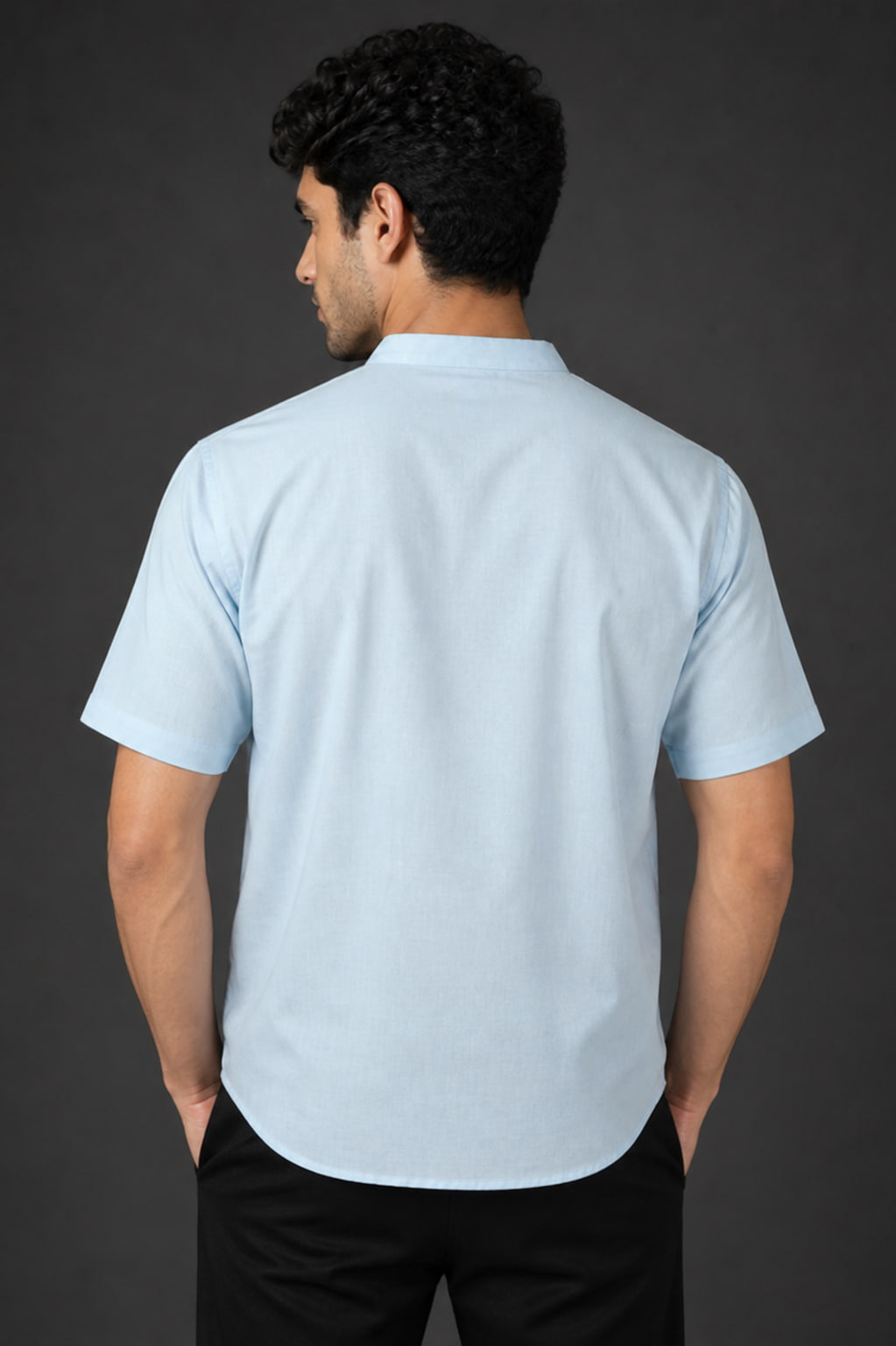 Sky Blue Mandarin Collar Cotton Short Kurta Shirt