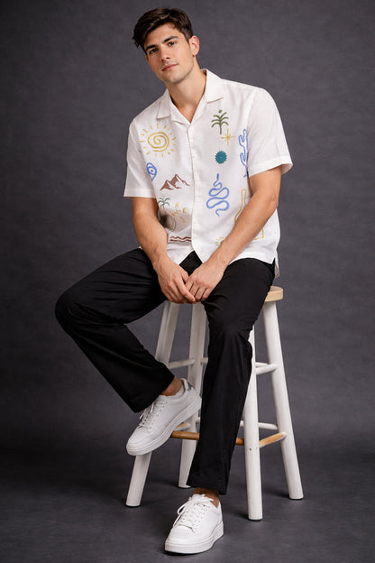 Ivory Wanderlust Print Panel Shirt
