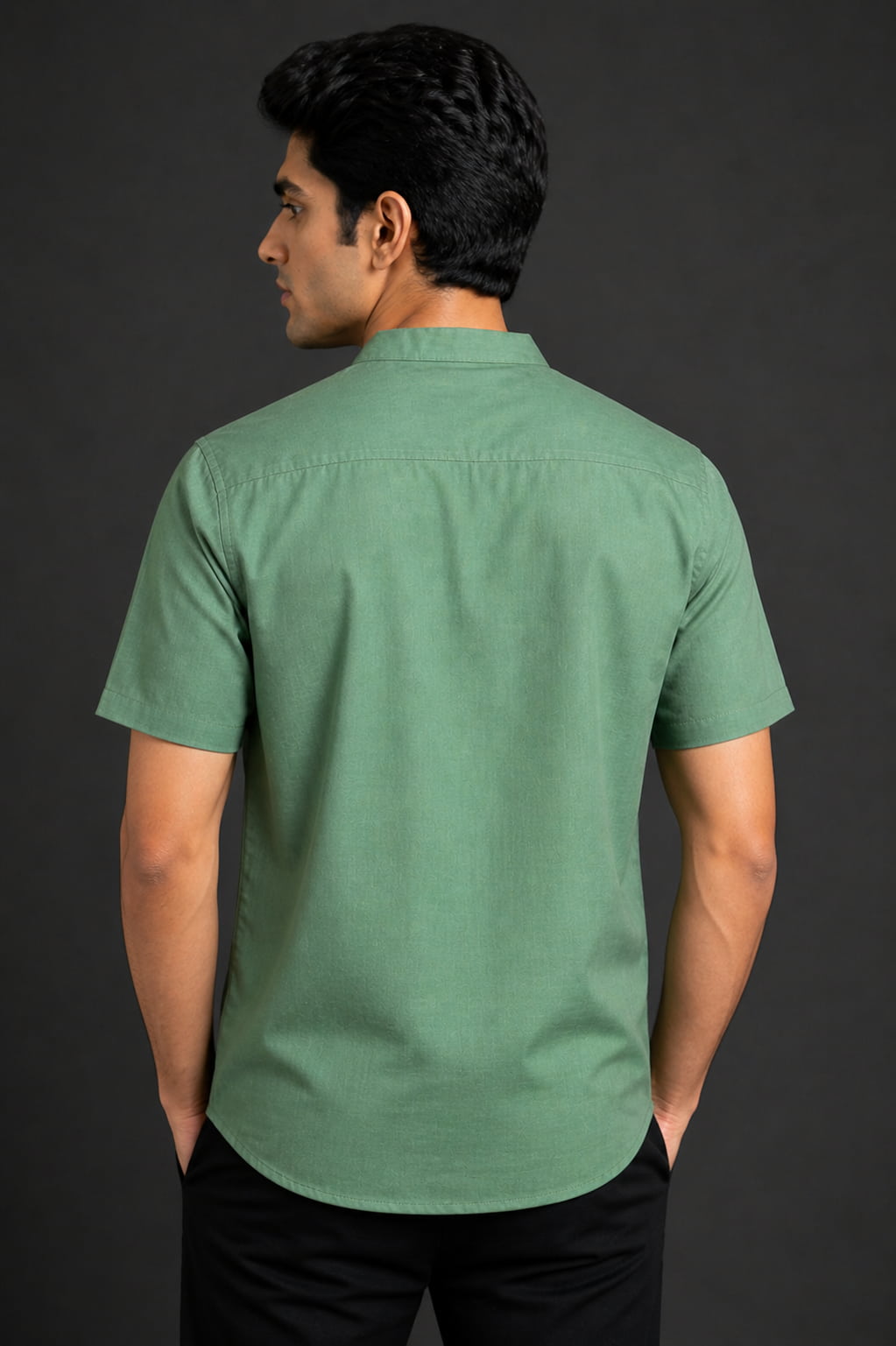 Sage Green Mandarin Collar Cotton Short Kurta Shirt with Pocket