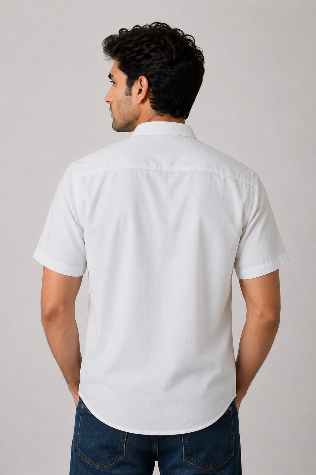Classic White Mandarin Collar Cotton Short Kurta Shirt with Pocket
