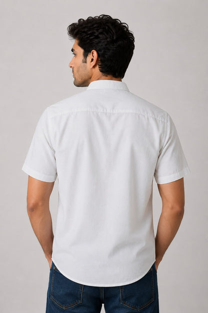 Classic White Mandarin Collar Cotton Short Kurta Shirt with Pocket